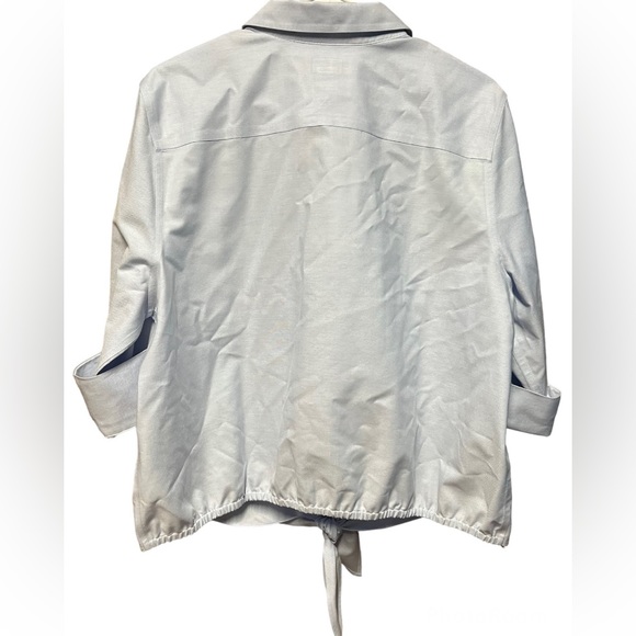 Chicos The Front Shirt Button Collared Tie Chambray 3/4 Sleeve Light Blue 3 - Picture 3 of 3